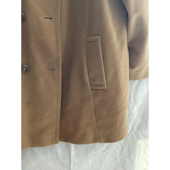 Vintage Montgomery Ward Camel Wool Pea Coat Double Breasted Orange Lining ILGWU - Picture 9 of 16